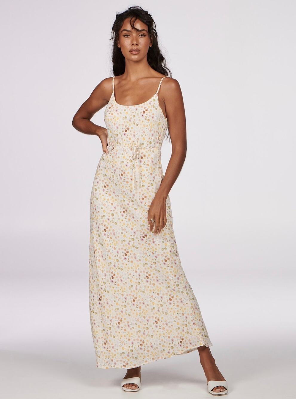 Charlie Holiday Daisy Floral Midi Maxi Dress Ivory Spaghetti Strap Size 4